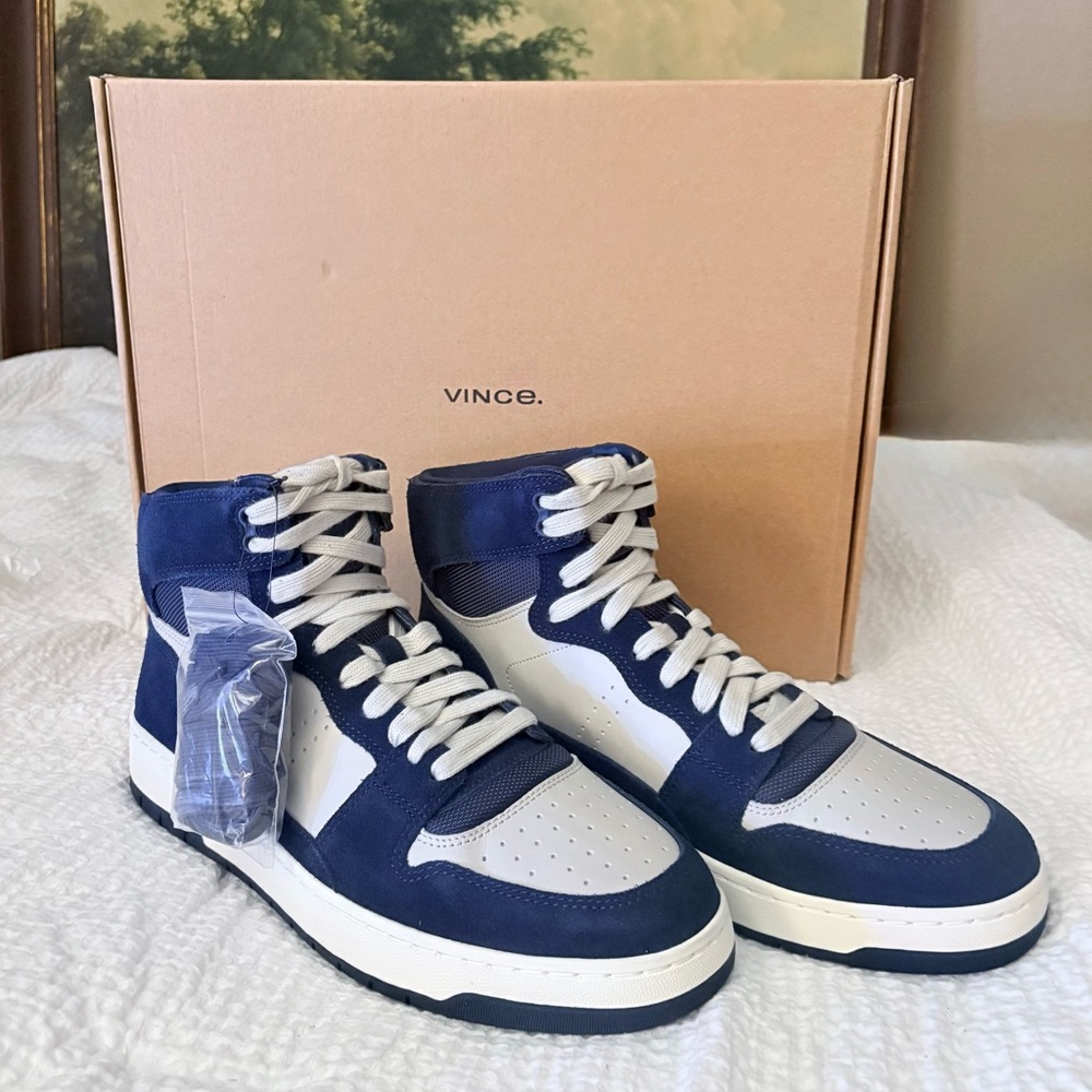 Vince Men's Mason High Top Leather High-Top Sneakers | Spruce Blue, Size 9